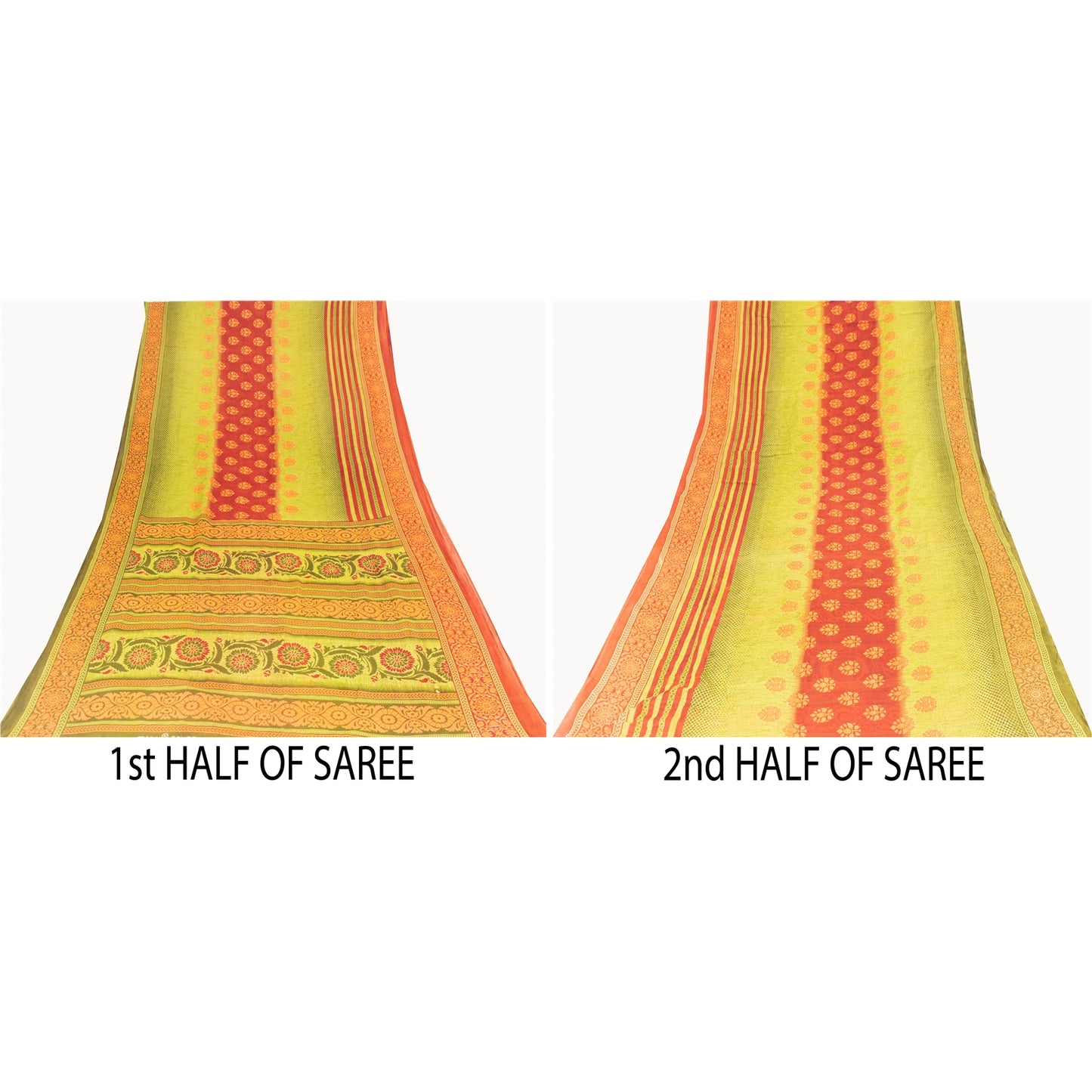 Sanskriti Vintage Sarees Green & Red Pure Cotton Printed Sari 5+yd Craft Fabric