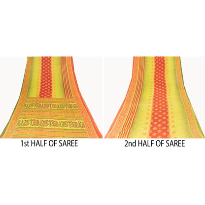 Sanskriti Vintage Sarees Green & Red Pure Cotton Printed Sari 5+yd Craft Fabric