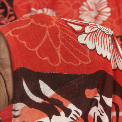 Sanskriti Vintage Sarees Indian Red Pure Cotton Printed Sari 5+yd Craft Fabric