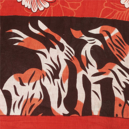 Sanskriti Vintage Sarees Indian Red Pure Cotton Printed Sari 5+yd Craft Fabric