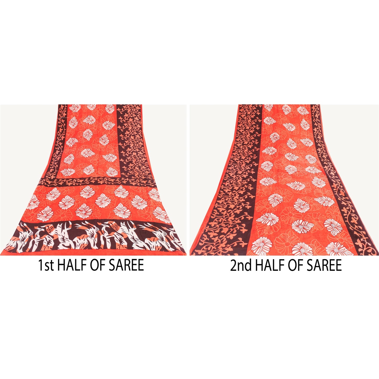 Sanskriti Vintage Sarees Indian Red Pure Cotton Printed Sari 5+yd Craft Fabric