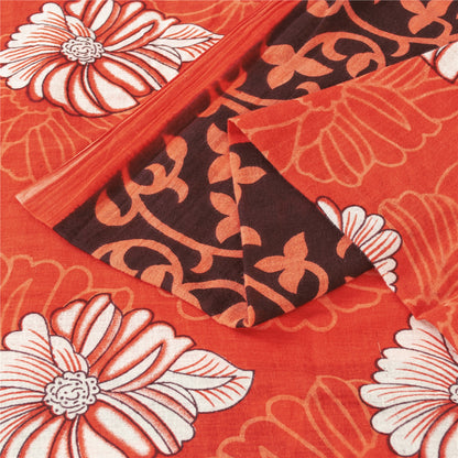 Sanskriti Vintage Sarees Indian Red Pure Cotton Printed Sari 5+yd Craft Fabric
