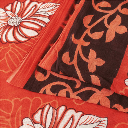 Sanskriti Vintage Sarees Indian Red Pure Cotton Printed Sari 5+yd Craft Fabric