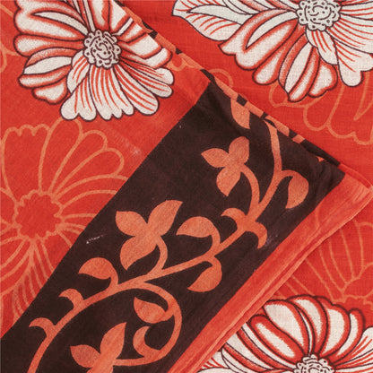 Sanskriti Vintage Sarees Indian Red Pure Cotton Printed Sari 5+yd Craft Fabric