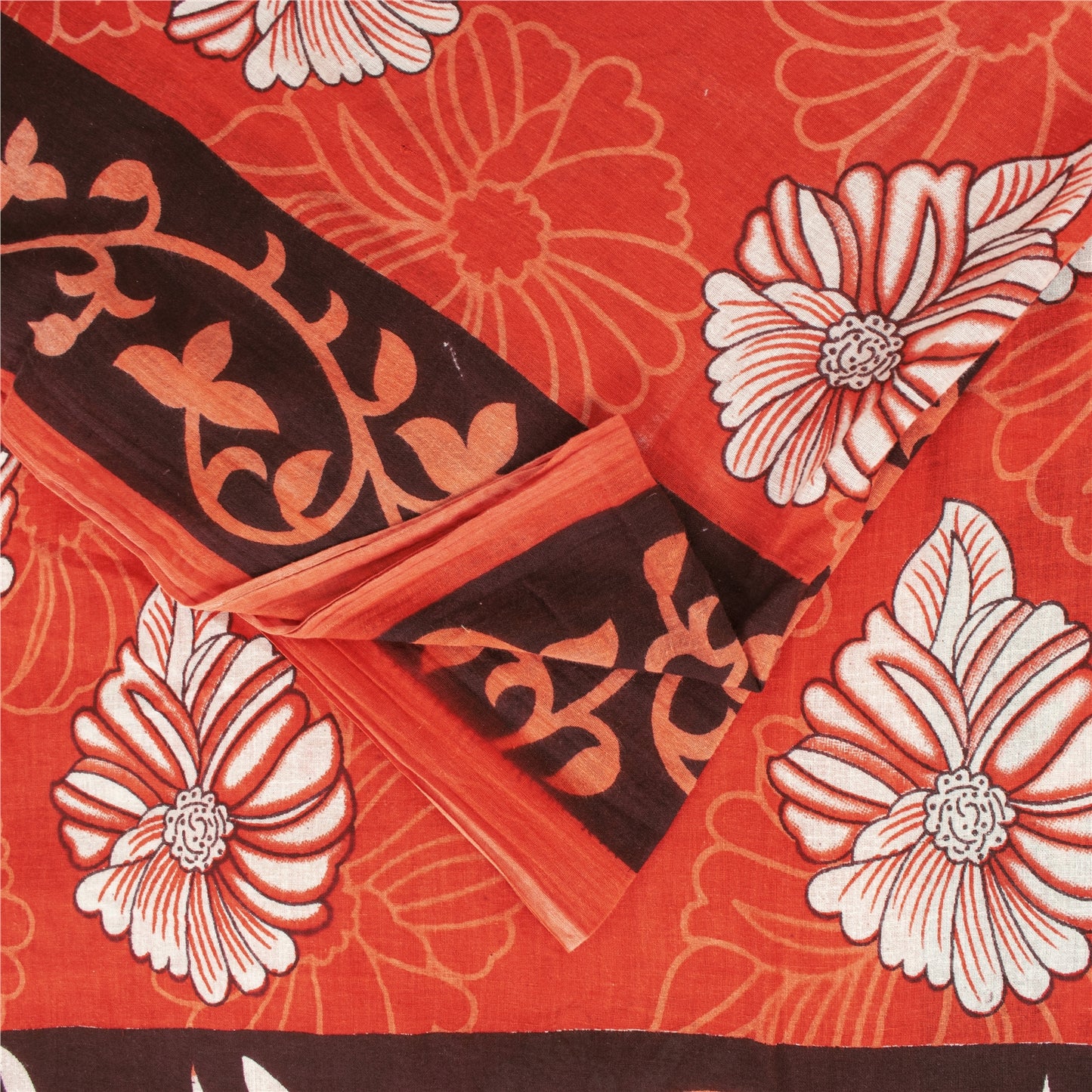 Sanskriti Vintage Sarees Indian Red Pure Cotton Printed Sari 5+yd Craft Fabric