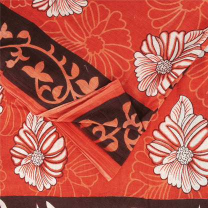 Sanskriti Vintage Sarees Indian Red Pure Cotton Printed Sari 5+yd Craft Fabric