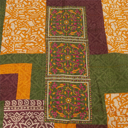 Sanskriti Vintage Sarees Ivory & Red Pure Cotton Printed Sari 5+yd Craft Fabric