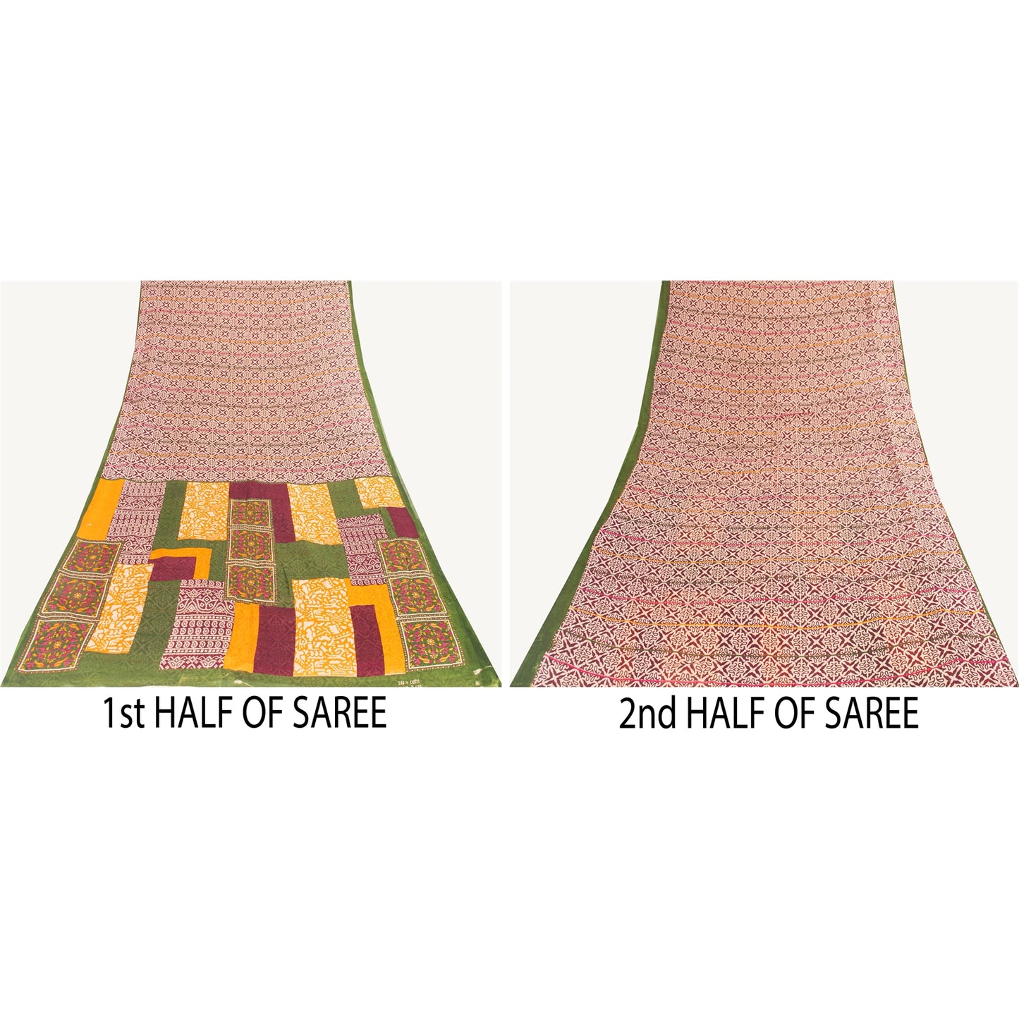 Sanskriti Vintage Sarees Ivory & Red Pure Cotton Printed Sari 5+yd Craft Fabric