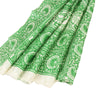 Sanskriti Vintage Sarees Green & White Kalamkari Pure Cotton Printed Sari Fabric