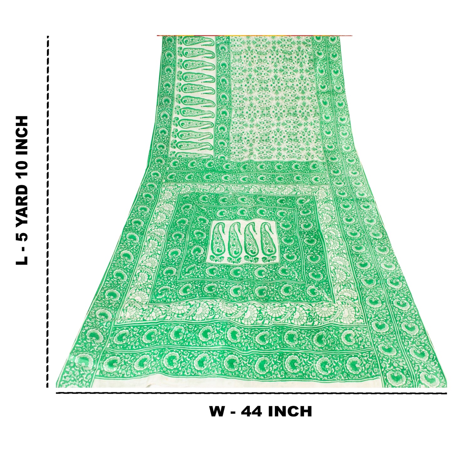 Sanskriti Vintage Sarees Green & White Kalamkari Pure Cotton Printed Sari Fabric