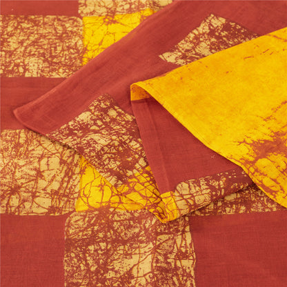 Sanskriti Vintage Sarees Yellow & Red Pure Cotton Batik Printed Sari 5+yd Fabric