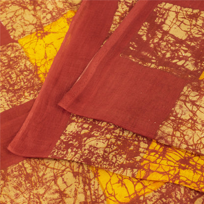 Sanskriti Vintage Sarees Yellow & Red Pure Cotton Batik Printed Sari 5+yd Fabric