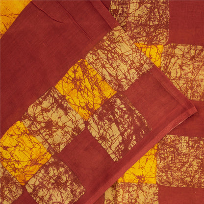 Sanskriti Vintage Sarees Yellow & Red Pure Cotton Batik Printed Sari 5+yd Fabric
