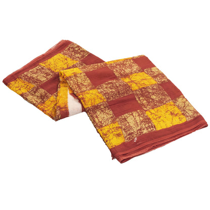 Sanskriti Vintage Sarees Yellow & Red Pure Cotton Batik Printed Sari 5+yd Fabric