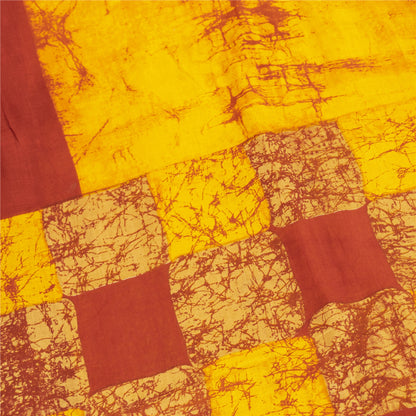 Sanskriti Vintage Sarees Yellow & Red Pure Cotton Batik Printed Sari 5+yd Fabric
