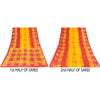 Sanskriti Vintage Sarees Yellow & Red Pure Cotton Batik Printed Sari 5+yd Fabric