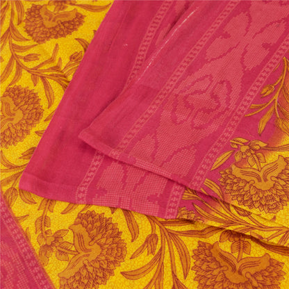 Sanskriti Vintage Sarees Yellow & Pink Pure Cotton Print Sari 5+yd Craft Fabric