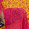 Sanskriti Vintage Sarees Yellow & Pink Pure Cotton Print Sari 5+yd Craft Fabric