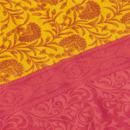 Sanskriti Vintage Sarees Yellow & Pink Pure Cotton Print Sari 5+yd Craft Fabric