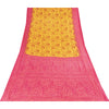 Sanskriti Vintage Sarees Yellow & Pink Pure Cotton Print Sari 5+yd Craft Fabric