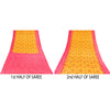 Sanskriti Vintage Sarees Yellow & Pink Pure Cotton Print Sari 5+yd Craft Fabric