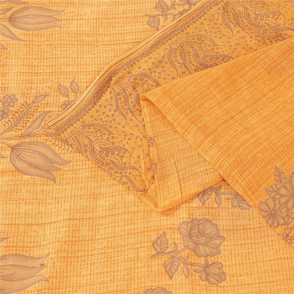Sanskriti Vintage Sarees Indian Yellow Pure Cotton Print Sari 5+yd Craft Fabric