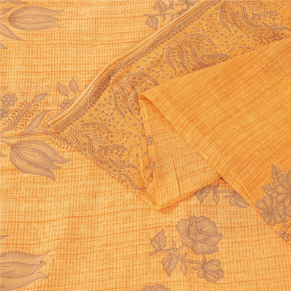 Sanskriti Vintage Sarees Indian Yellow Pure Cotton Print Sari 5+yd Craft Fabric