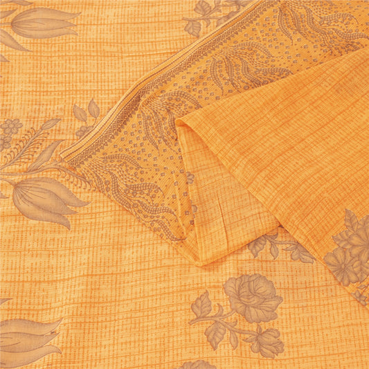 Sanskriti Vintage Sarees Indian Yellow Pure Cotton Print Sari 5+yd Craft Fabric