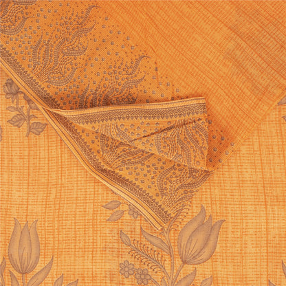Sanskriti Vintage Sarees Indian Yellow Pure Cotton Print Sari 5+yd Craft Fabric