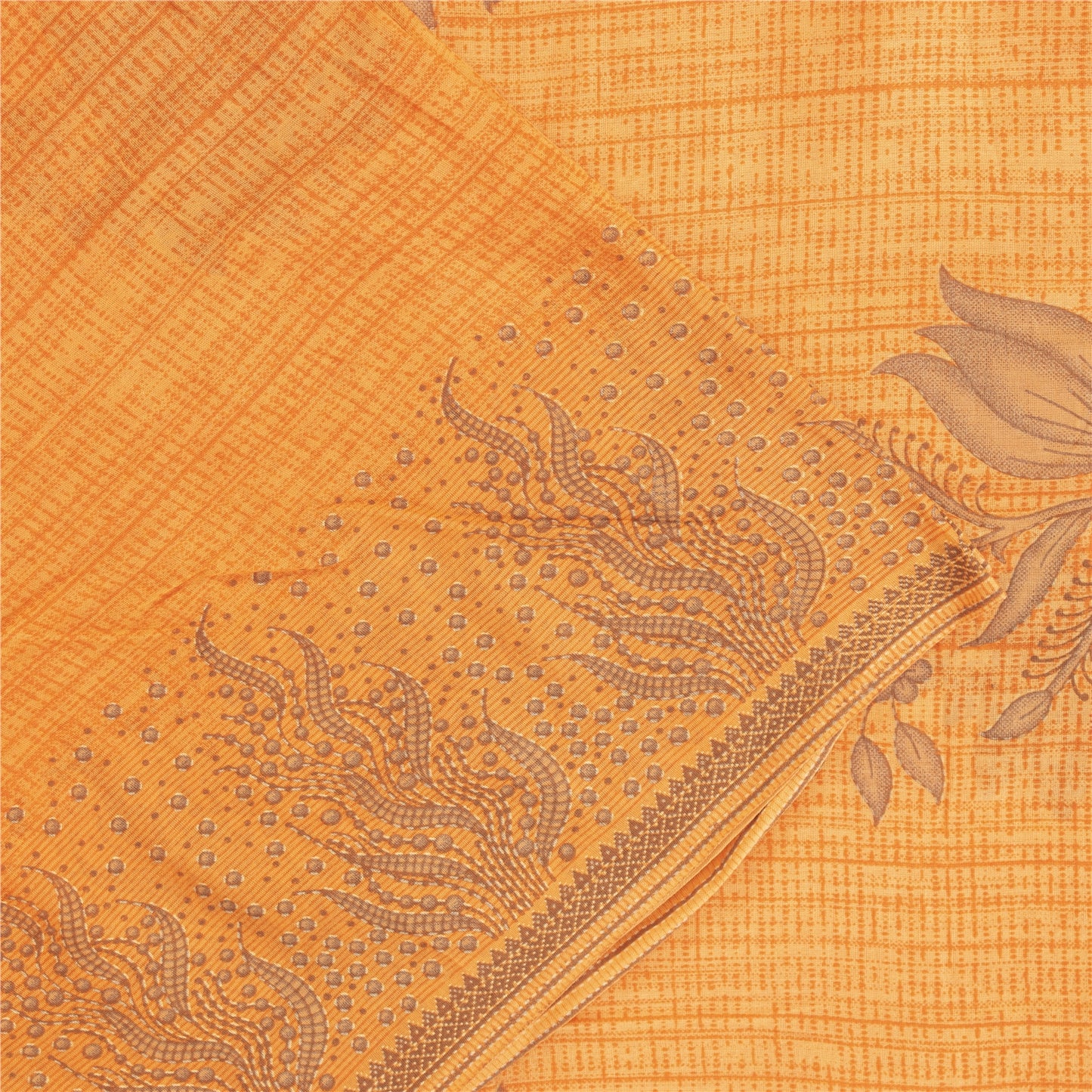 Sanskriti Vintage Sarees Indian Yellow Pure Cotton Print Sari 5+yd Craft Fabric