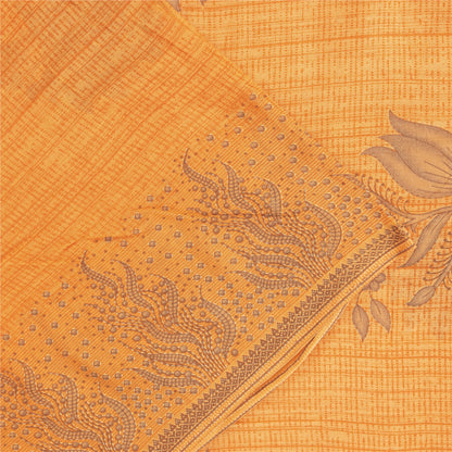 Sanskriti Vintage Sarees Indian Yellow Pure Cotton Print Sari 5+yd Craft Fabric