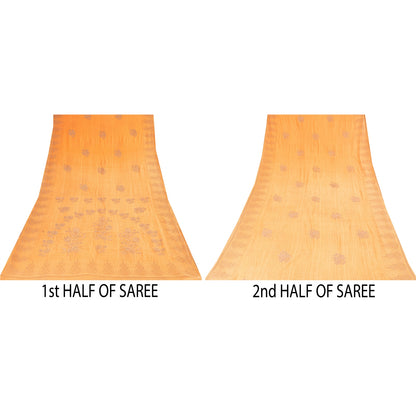 Sanskriti Vintage Sarees Indian Yellow Pure Cotton Print Sari 5+yd Craft Fabric