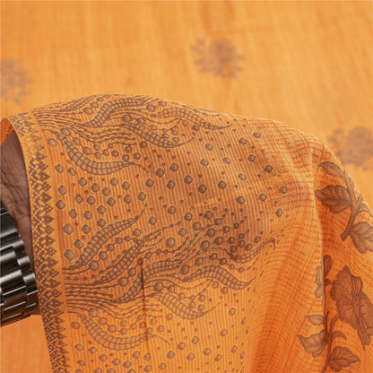 Sanskriti Vintage Sarees Indian Yellow Pure Cotton Print Sari 5+yd Craft Fabric