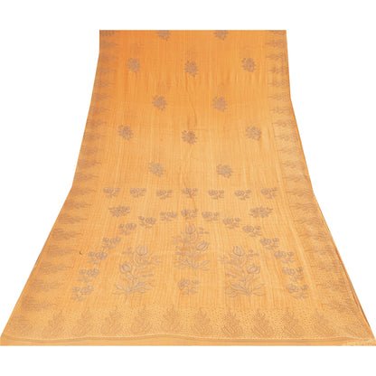 Sanskriti Vintage Sarees Indian Yellow Pure Cotton Print Sari 5+yd Craft Fabric