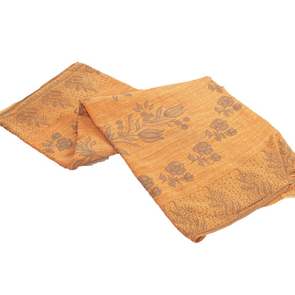 Sanskriti Vintage Sarees Indian Yellow Pure Cotton Print Sari 5+yd Craft Fabric