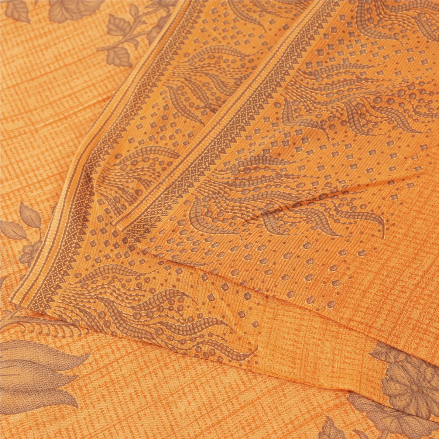 Sanskriti Vintage Sarees Indian Yellow Pure Cotton Print Sari 5+yd Craft Fabric