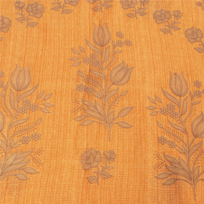 Sanskriti Vintage Sarees Indian Yellow Pure Cotton Print Sari 5+yd Craft Fabric