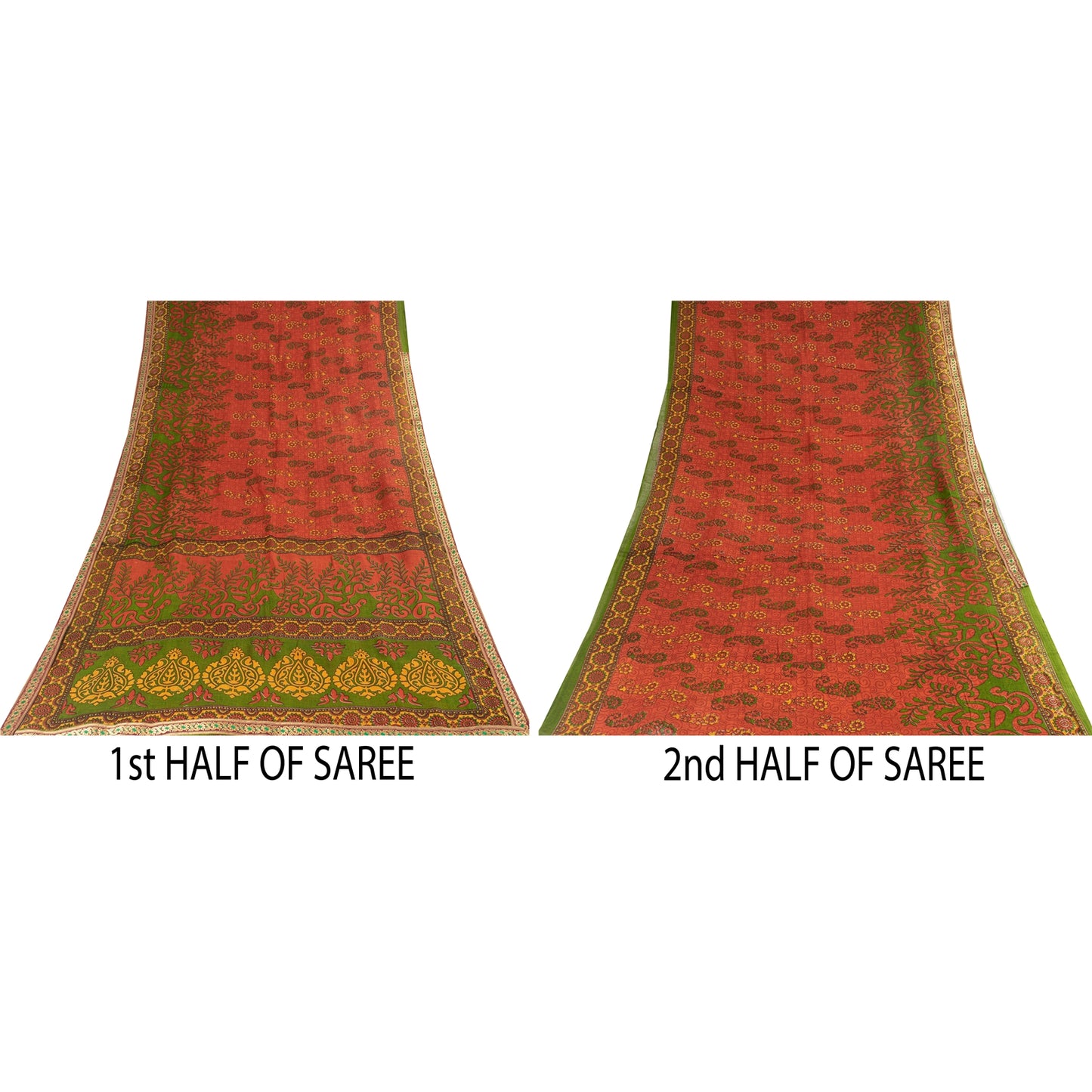 Sanskriti Vintage Sarees Indian Red Pure Cotton Printed Sari 5+yd Craft Fabric