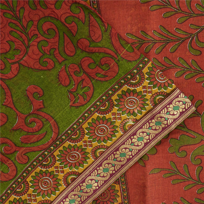 Sanskriti Vintage Sarees Indian Red Pure Cotton Printed Sari 5+yd Craft Fabric