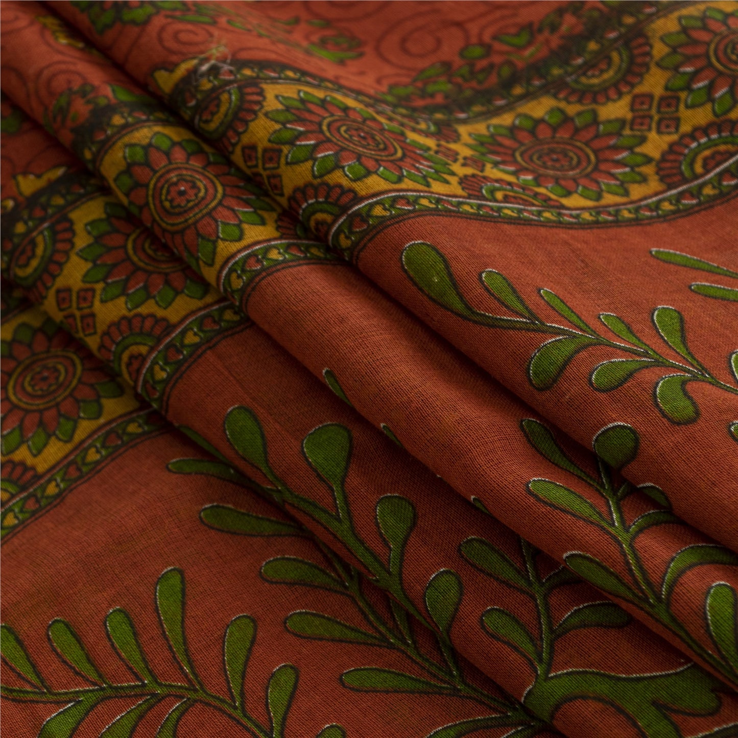 Sanskriti Vintage Sarees Indian Red Pure Cotton Printed Sari 5+yd Craft Fabric