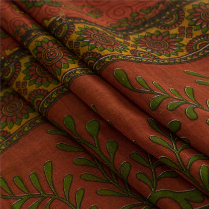 Sanskriti Vintage Sarees Indian Red Pure Cotton Printed Sari 5+yd Craft Fabric