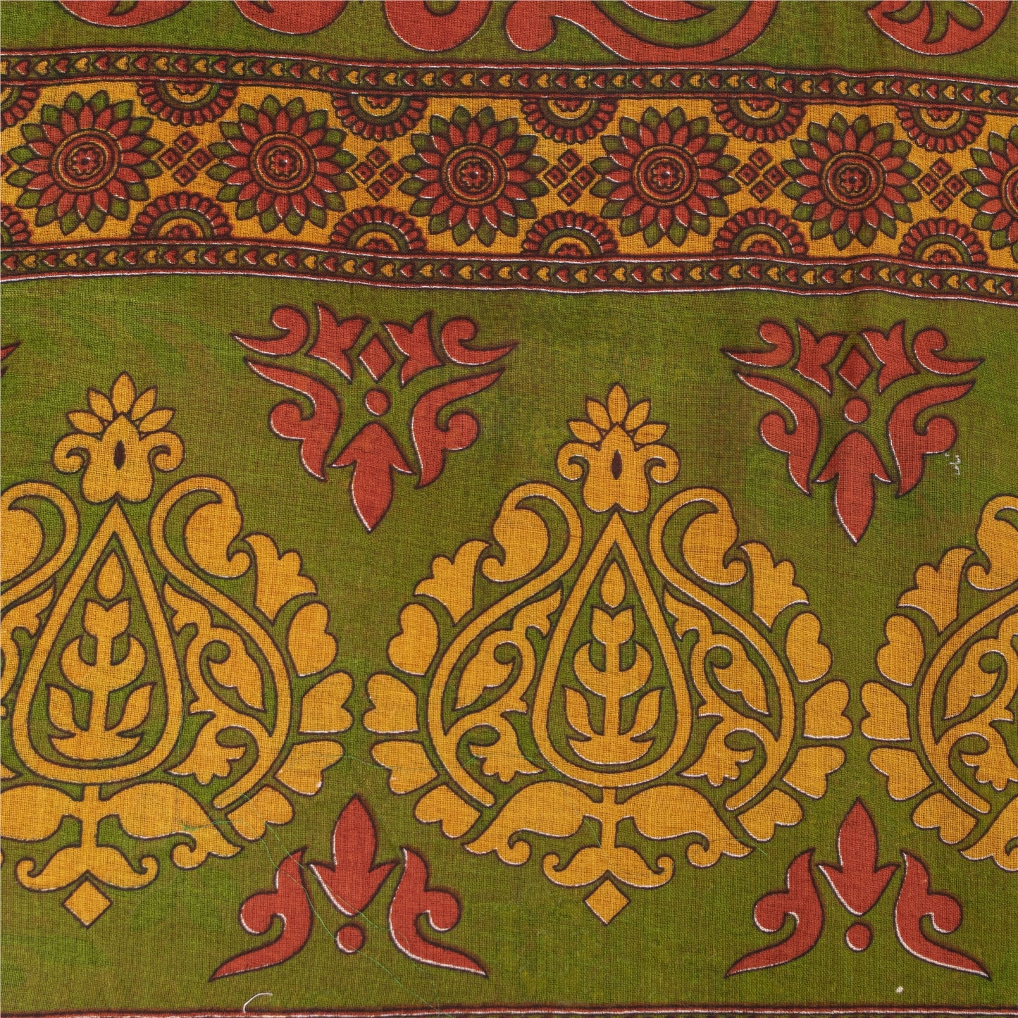 Sanskriti Vintage Sarees Indian Red Pure Cotton Printed Sari 5+yd Craft Fabric