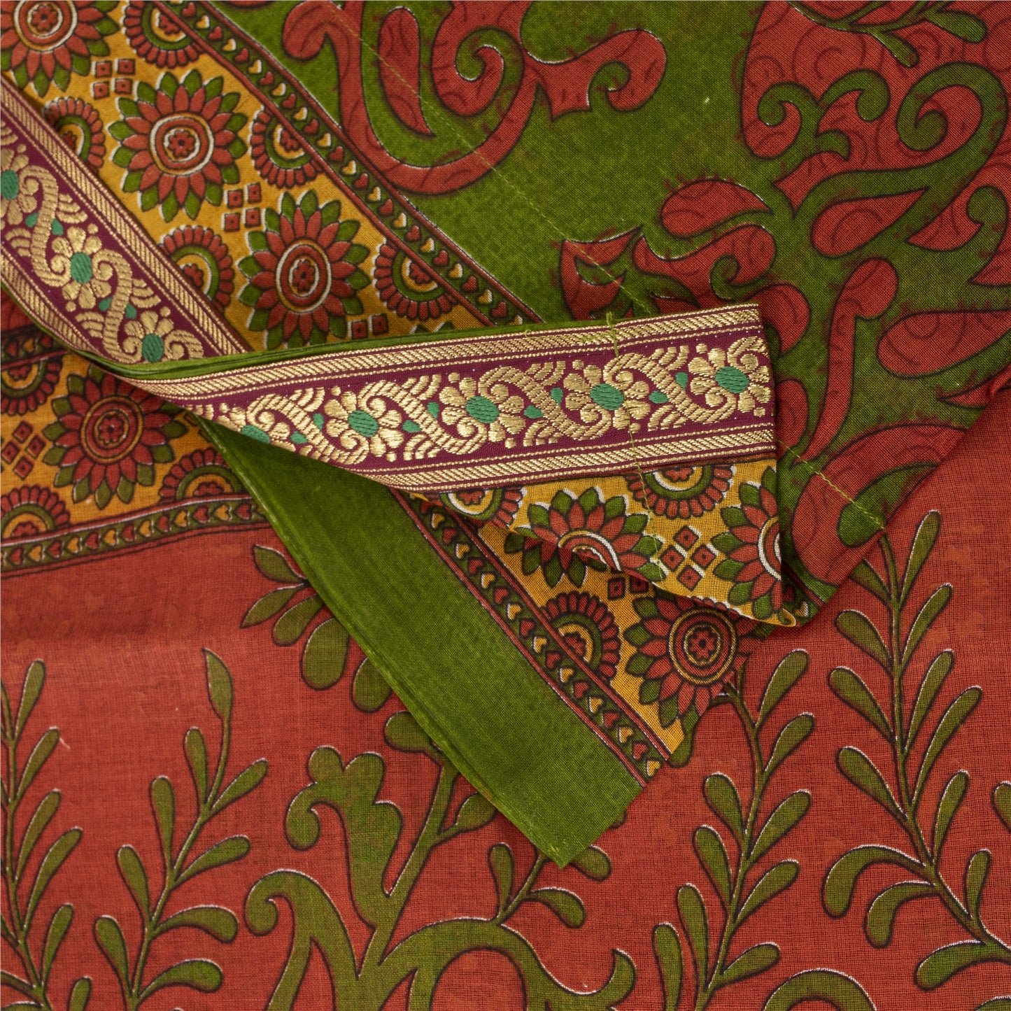 Sanskriti Vintage Sarees Indian Red Pure Cotton Printed Sari 5+yd Craft Fabric