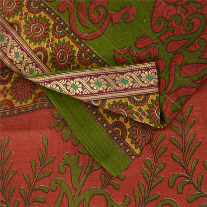 Sanskriti Vintage Sarees Indian Red Pure Cotton Printed Sari 5+yd Craft Fabric