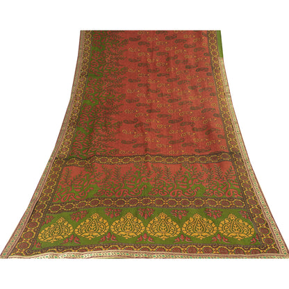 Sanskriti Vintage Sarees Indian Red Pure Cotton Printed Sari 5+yd Craft Fabric