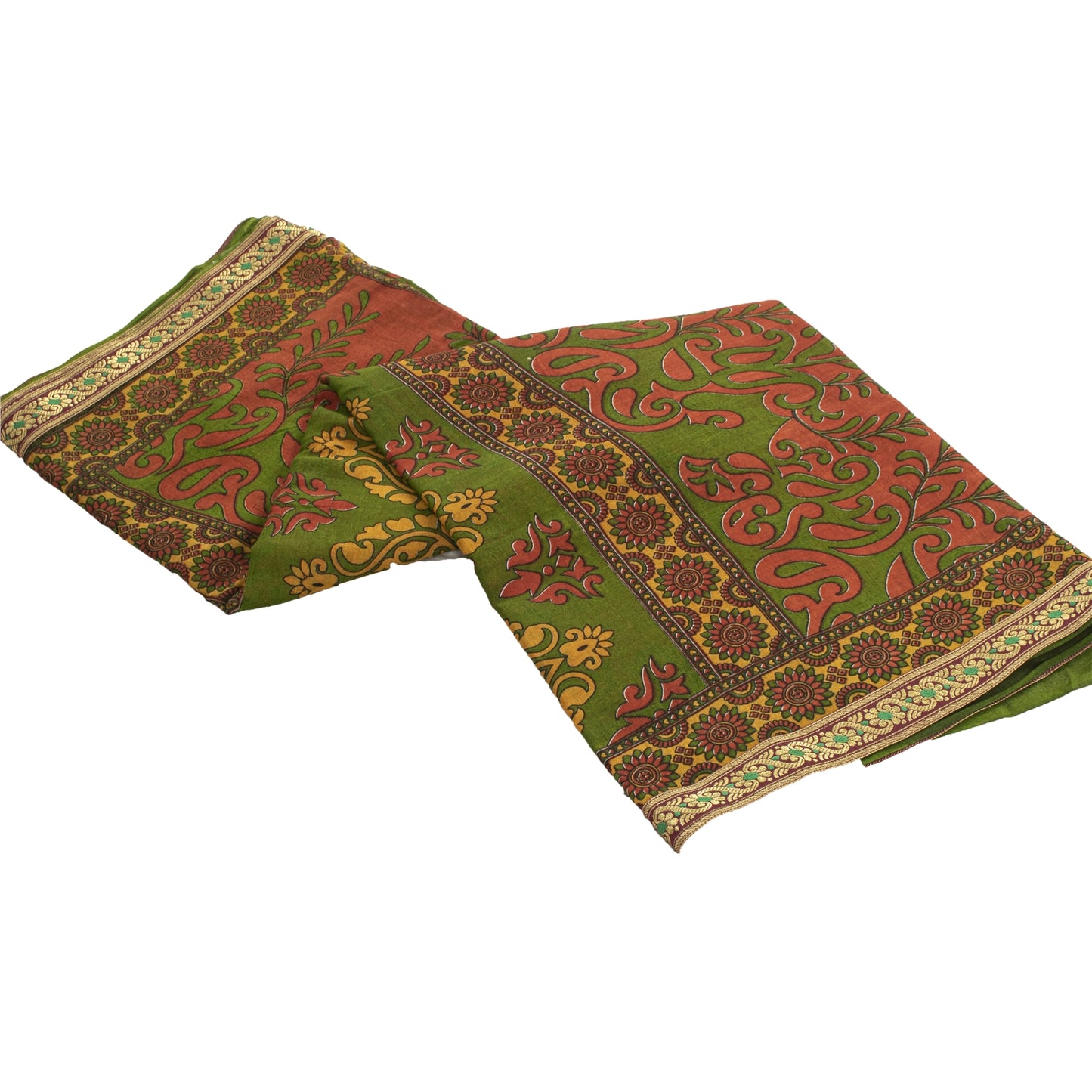 Sanskriti Vintage Sarees Indian Red Pure Cotton Printed Sari 5+yd Craft Fabric