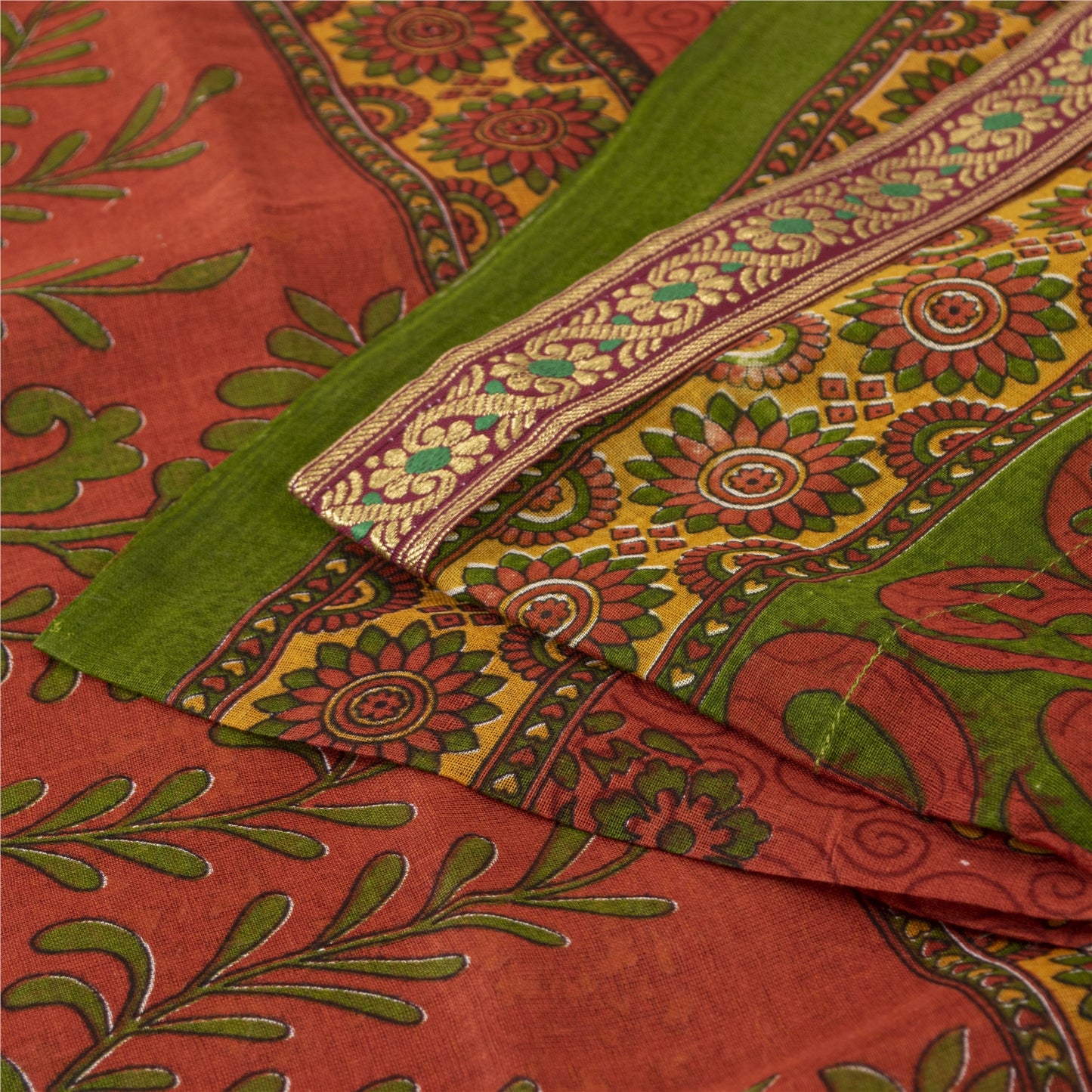 Sanskriti Vintage Sarees Indian Red Pure Cotton Printed Sari 5+yd Craft Fabric