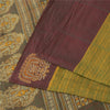 Sanskriti Vintage Sarees Green Pure Cotton Lines Printed Sari 5+yd Craft Fabric