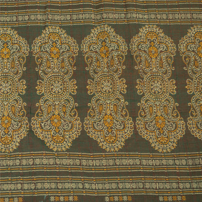 Sanskriti Vintage Sarees Green Pure Cotton Lines Printed Sari 5+yd Craft Fabric