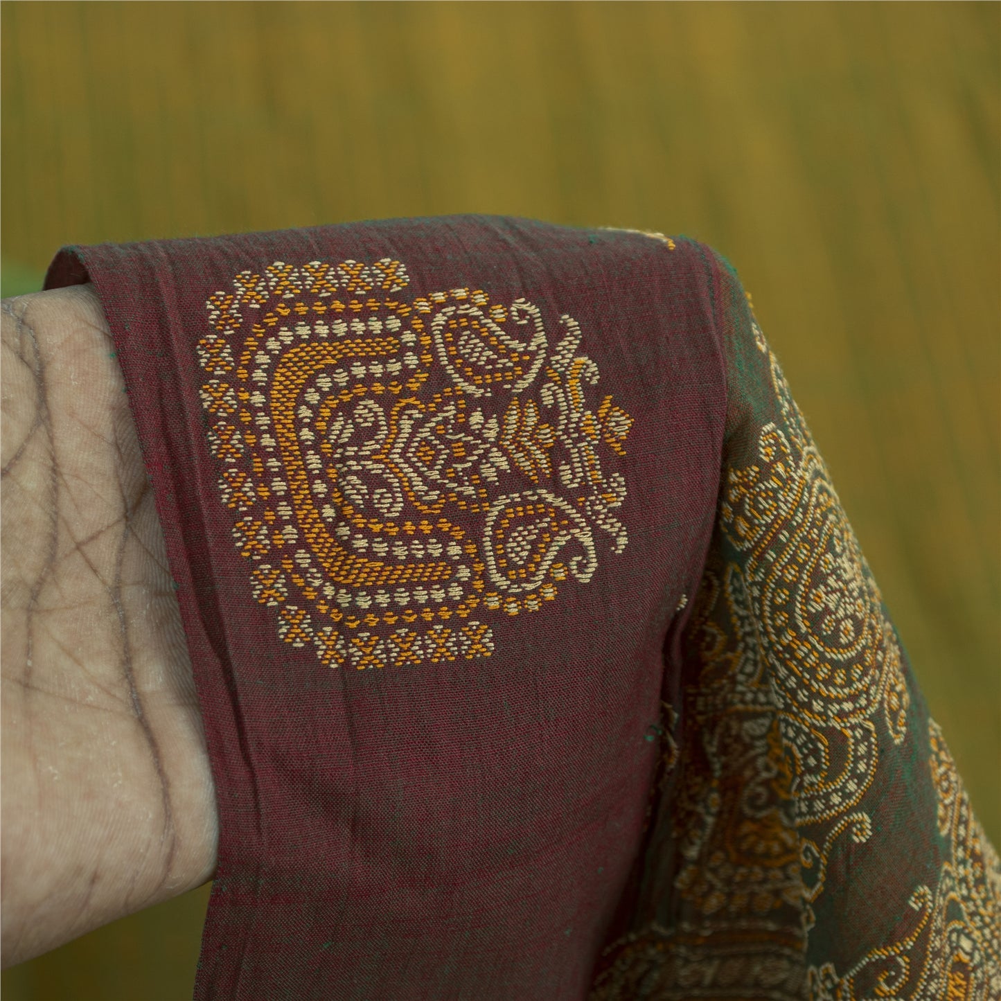 Sanskriti Vintage Sarees Green Pure Cotton Lines Printed Sari 5+yd Craft Fabric